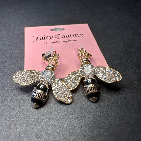 Juicy Couture Gold and Clear Rhinestone Queen Bee Earrings 🐝 - Picture 3 of 6